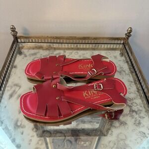 Kino Sandals Womens‎ Size 8 Red Leather Slingback Fisherman Made in Key West USA